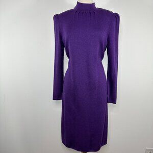 Vtg. St. John Santana Knit Dress 1980s Purple Long Sleeves Mock Neck Women Sz L?